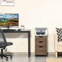 HOMCOM 3 Drawer Mobile File Cabinet with Wheels, Wood Filing Cabinet for Home Office, Rolling Under Desk Cabinet, Brown Wood Grain(m-25)