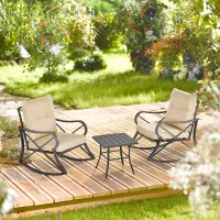 Outsunny 3-Piece Patio Bistro Set Outdoor Rocking Coffee Table Chair Set with Curved Base, Soft Cushions, Steel Frame, Beige(m-13)