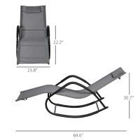 Outsunny Rocking Chair, Zero Gravity Patio Chaise Sun Lounger, Outdoor Rocker, UV Water Resistant, Pillow for Sunbathing, Lawn, Garden or Pool, Gray(m-3)