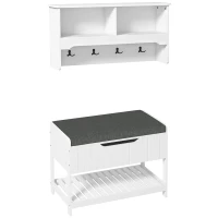 HOMCOM Wall Mounted Coat Rack with Shoe Storage Bench, Hall Tree and Bench, Clothes Hanger Rack with Shelves for Hallway White(m-9)