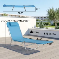 Outsunny 2 Piece Folding Chaise Lounge Chairs, Pool Sun Tanning Chairs with Reclining Back, Breathable Mesh Seat, Headrest, Blue(m-3)