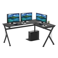 HOMCOM 61 Inch Modern Reversible L-Shaped Home Office Desk Computer Laptop Table Gaming Desk Corner Workstation with CPU Stand, Space Saving, Black(m-12)