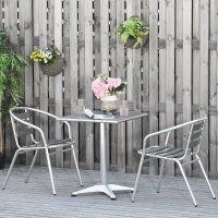Outsunny 3-Piece Outdoor Patio Bistro Table Set with Aluminum Frame, Woodgrain-Style Tabletop & Draining Slat Design(m-2)