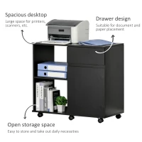 HOMCOM Printer Stand, Storage Cabinet with Drawer, Open Storage Shelves, for Home or Office Use, Black(m-4)