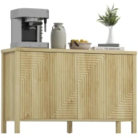 HOMCOM 47" Buffet Cabinet with Storage, Fluted Sideboard with Push to Open Design, 2 Adjustable Shelves and 4 Doors, Natural(m-9)