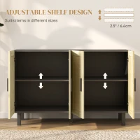 HOMCOM Boho Kitchen Cabinet, Buffet Cabinet with 4 Rattan Doors and Adjustable Shelves for Dining Room, Black and Natural(m-5)