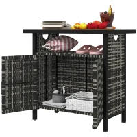 Outsunny Outdoor Pool Towel Storage Cabinet Organizer, Outdoor Bar Table with Shelf and Cabinet, Pool Towel Holder Pool Valet with Weather-Resistant PE Rattan and Steel Frame, Mixed-Gray(m-1)