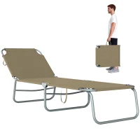 Outsunny Folding Outdoor Lounge Chair Reclining Tanning Chair with Breathable Mesh Fabric for Patio Garden Pool, Brown(m-9)