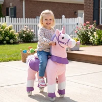 Qaba Ride on Horse for Kids 2+ Years, 29.5" Height Plush Ride On Pony Riding Horse with Rotatable Head and Sounds, Pink(m-10)
