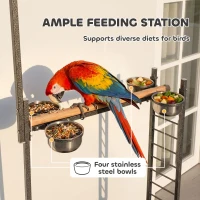 PawHut Bird Stand with Wheels Parrot Stand with Slide-out Tray Stainless Steel Bowls for Indoor Outdoor Dark Gray(m-5)