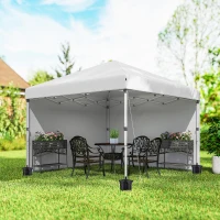 Outsunny 10' x 10' Pop Up Canopy with Sidewalls, Roller Bag, Height Adjustable Instant Tent for Outdoor, Garden, Patio, White(m-8)