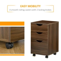HOMCOM 3 Drawer Mobile File Cabinet with Wheels, Wood Filing Cabinet for Home Office, Rolling Under Desk Cabinet, Brown Wood Grain(m-20)