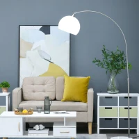 HOMCOM Arc Floor Lamp,Metal Standing Lamp, with 350° Flexible Lampshade, Adjustable Pole, and Marble Round Base for Living, Office, Bedroom, White/Silver(m-2)