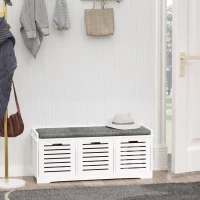 HOMCOM Upholstered Shoe Cabinet Storage Bench with Padded Cushion, with 3 drawer Enough Storage Space Bench Stool for Living Room Entryway Furniture, White(m-8)