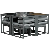 Outsunny 9 Piece Outdoor Patio Dining Set Furniture Set with 4 Chairs, 4 Ottomans, & Glass Table with Cushions & Aluminum Frame(m-7)