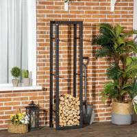 HOMCOM 15.7" x 9.8" x 59.1" Firewood Rack Outdoor, Log Holder Fireplace Storage Rack with Handles and 220 lbs. Weight Capacity, Black(m-1)