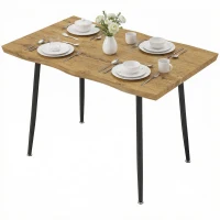HOMCOM Dining Table Modern Nordic Kitchen Table Seats 4 People Thick Curved Tabletop Oak Grain Black 43.3" x 27.6" x 29.5"(m-2)