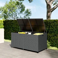 Outsunny 162 Gallon Rattan Deck Box with Wheels, Wicker Outdoor Storage Box with Waterproof Zippered Liner, Safe Pneumatic Rod(m-1)