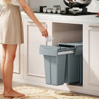 HOMCOM Pull Out Garbage Bin for Kitchen, 7.9 Gallon (30 L) Under Sink Garbage Can, 2 Removable Compartments, Grey(m-1)