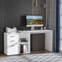 HOMCOM L-Shaped Desk, Computer Corner Desk with Storage Shelf, Drawer, PC Table Home Office Workstation, White(m-8)