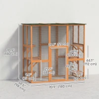 PawHut 71" x 39" x 71" Cat Cage, Large Outdoor Wooden Cat Patio with 6 Balanced Platforms and Asphalt Roof, Orange(m-3)