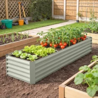 Outsunny 8' x 2.6' x 1.5' Galvanized Raised Bed, Large Elevated Planter Box for Growing Flowers, Herbs and Vegetables, Light Grey(m-8)