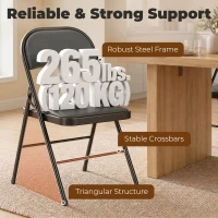 HOMCOM Set of 4 Metal Foldable Chairs, PU Leather Padded Folding Chairs with Cushion Seat and Open Back for Indoor, Black(m-16)