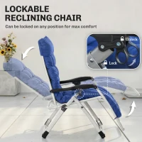 Outsunny Reclining Zero Gravity Chair with Adjustable Backrest, Folding Garden Sun Lounger, Outdoor Recliner with Removable Cushion and Headrest, Dark Blue(m-4)