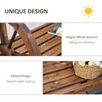 Outsunny Wooden Wagon Wheel Bench, 3-Person Rustic Slatted Seat, Outdoor Patio Furniture, Brown(m-6)