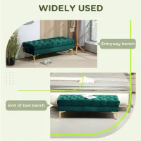 HOMCOM End of Bed Bench, Upholstered Bench, Entryway Shoe Bench with Button Tufted for Living Room, Bedroom, Dark Green(m-4)