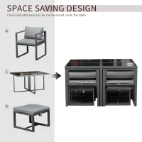 Outsunny 9 Piece Outdoor Patio Dining Set Furniture Set with 4 Chairs, 4 Ottomans, & Glass Table with Cushions & Aluminum Frame(m-6)