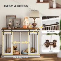 PawHut 47in Dog Crate Furniture with Divider Panel, Wooden Dog Kennel TV Stand for Large Breeds, Pet House Side Table for 2 Small Breeds with 2 Rooms Design, 2 Sliding Doors, White(m-6)