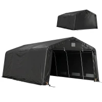 Outsunny 12' x 20' Portable Garage, Heavy Duty Carport Canopy with Ventilation Windows and Large Roll-up Door, Black(m-9)