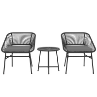 Outsunny 3 Piece Bistro Set, Wicker Outdoor Patio Furniture Set with Glass Top Table, Cushions for Balcony, Porch, Black(m-9)