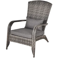 Outsunny Patio Wicker Adirondack Chair, Outdoor All-Weather Rattan Fire Pit Chair w/ Soft Cushions, Tall Curved Backrest and Comfortable Armrests for Deck or Garden, Gray(m-11)