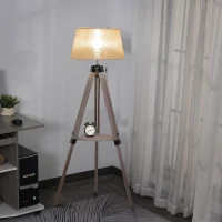 HOMCOM Multifunctional Floor Lamp with Shelf Height Adjustable Standing Lamp, Wood, and Beige(m-3)