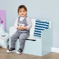 Qaba Kids Wooden Toy Storage Box Organizer Chest Chair 2 in 1 Design with Gas Stay Bar Seating Bench 23.5" x 12" x 20" Light White(m-2)