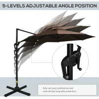 Outsunny 10' Hanging Tilt Offset Cantilever Patio Umbrella with 6-Level Adjustable Angle, Base Stand, UV Fighting Canopy, & 360° Rotation, Coffee(m-5)