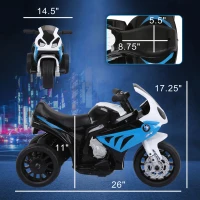 Aosom 6V 3 Wheeled Electric Motorcycle, Kids Motorcycle Licensed BMW with Headlight, Music, Blue(m-3)