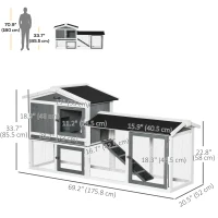 PawHut 69"L Wooden Rabbit Hutch Pet Playpen Bunny House Enclosure with Run Box, Slide-out Tray, Ramp, White(m-3)