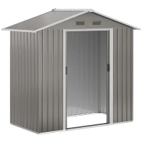 Outsunny 6.5x3.5ft Metal Garden Storage Shed for Outdoor Tool Storage with Double Sliding Doors and Vents, Grey(m-12)