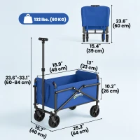 Outsunny Small Collapsible Folding Garden Cart, Heavy Duty Lawn Wagon with Universal Wheels and Adjustable Handle, Blue(m-3)