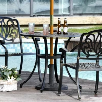 Outsunny Φ34" Outdoor Patio Garden Table with Unique Floral Design, Aluminum Material, & 1.75" Umbrella Hole(m-9)