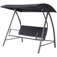 Outsunny 3 Person Wicker Porch Swing Chair Outdoor Rattan Patio Sling Hammock w/ Canopy(m-11)