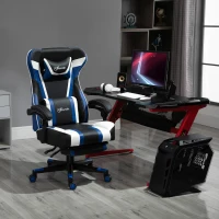 Vinsetto High Back Gaming Chair, Racing Style Ergonomic Computer Desk Chair with Adjustable Height, Retractable Footrest, Headrest and Lumbar Support, Blue(m-10)