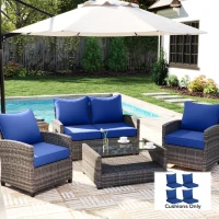 Outsunny Patio Chair Cushions Set of 4 with Seat & Backrest, Fade Resistant Seat Replacement Cushion Set, Navy Blue(m-2)