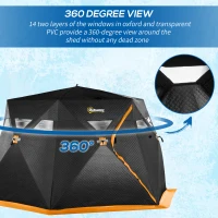 Outsunny 4 Person Insulated Pop-Up Ice Fishing Shelter, 360-Degree View, Portable Ice Fishing Tent Shanty with Carry Bag, Two Doors and Anchors for Low-Temp -22℉, Black and Orange(m-6)