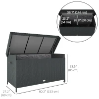 Outsunny 165 Gallon Deck Box, Wicker Outdoor Patio Storage Box with Waterproof Liner, Gas Strut and Universal Wheels, Black(m-3)