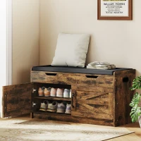 HOMCOM Shoe Storage Bench, Entryway Bench with 2-Tier Cabinet, Flip-Top Storage, Padded Cushion for Hallway, Rustic Brown(m-1)