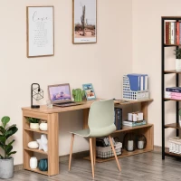 HOMCOM L Shaped Desk, 360° Rotating Corner Desk, Computer Writing Table Workstation with Storage Shelf for Home Office, Maple Brown(m-1)